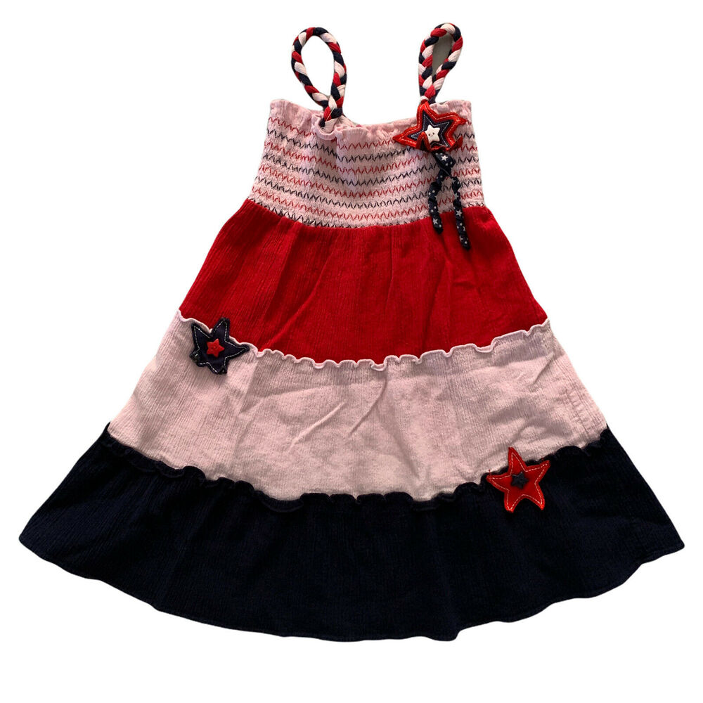 Good Lad Mini Sleeveless Dress Girl Size 5 Red Pink Navy Smocked Nautical Star